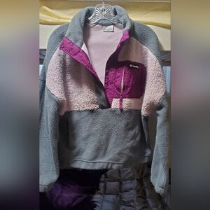 Columbia Women’s Quarter Snap Pullover Fleece L Gray lavendar Adjustable Waist